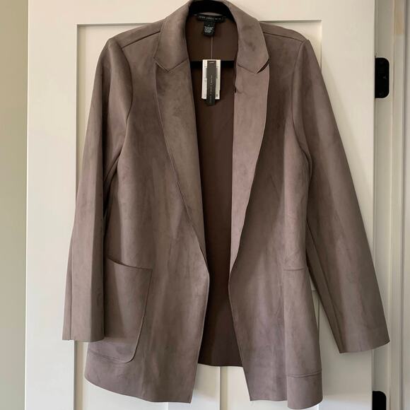 Faux Suede Blazer Jacket Taupe Size Large by Joan Vass NEW Taupe Career Workwear - Picture 1 of 10